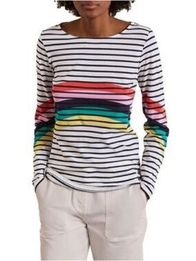 Boden Long-Sleeve Boatneck Breton Striped Top with Rainbow Accent 🌈